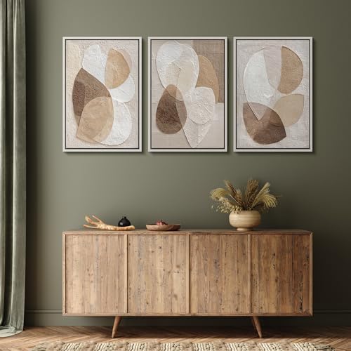 MUDECOR Framed Canvas Print Wall Art Abstract Beige Brown Layered Shapes - Image 5