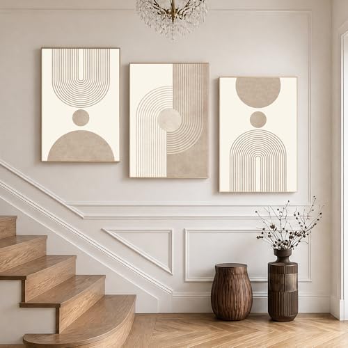 LAATOZ Neutral Abstract Wall Art Framed Modern Canvas Painting, Boho Prints - Image 4