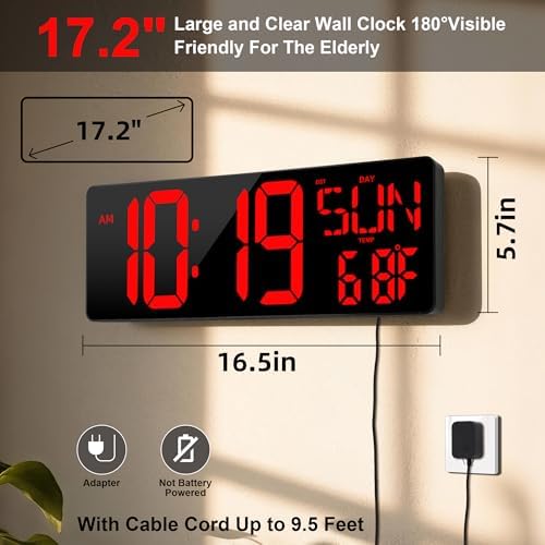 17.2"Large Digital Wall Clock Large Display - Image 2