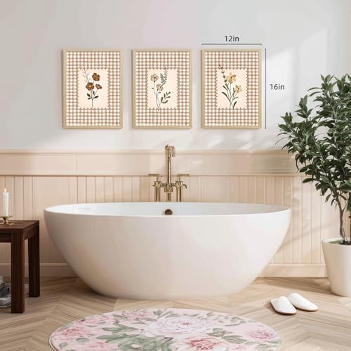 LERVR Wood Framed Vintage Floral Wall Art Set of 3, Rustic Farmhouse Flower - Image 4