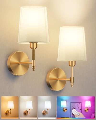 Battery Operated Wall Sconces Set of 2, Remote Control, RGB Bulb by Ouyulong