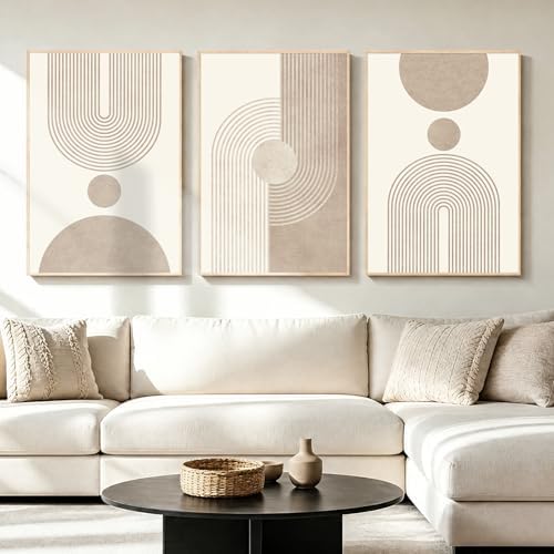 LAATOZ Neutral Abstract Wall Art Framed Modern Canvas Painting, Boho Prints by LAATOZWallArt