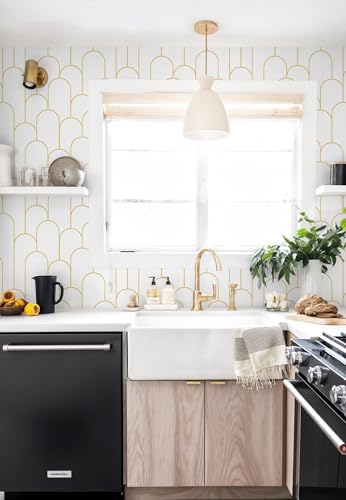 Yasinet Peel and Stick Wallpaper White and Gold Wallpaper Modern Geometric - Image 5