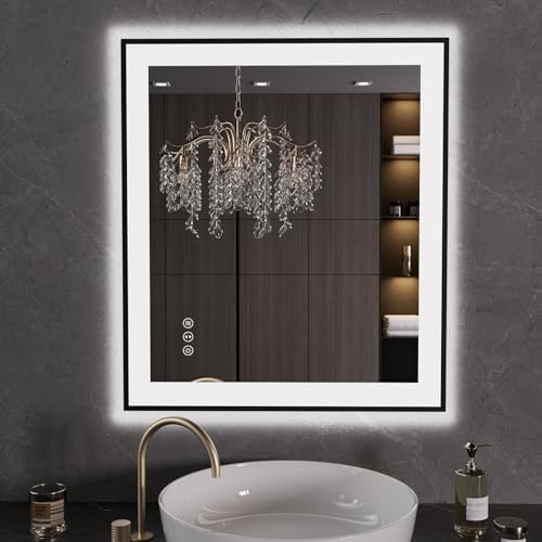 LOAAO 28"X32" LED Bathroom Mirror Black Framed by LOAAO