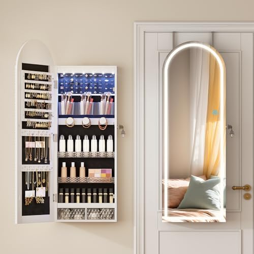 LVSOMT Wall Mounted Jewelry Organizer Lockable, 6 LEDs Jewelry Cabinet - Image 2