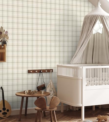 Plaid Wallpaper Peel and Stick Boho Gingham Neutral 197’’ x 17.3’’ - Image 5