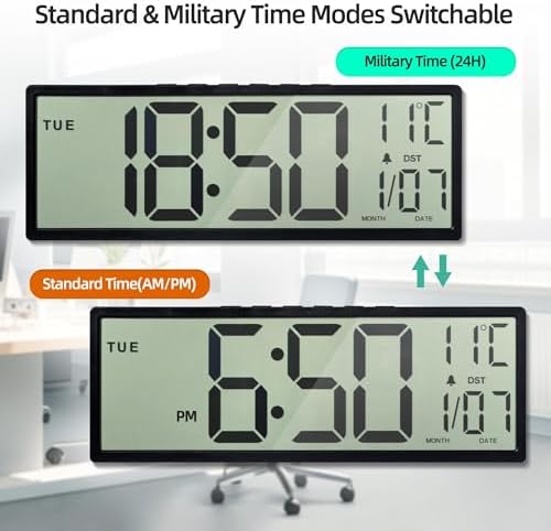 Digital Wall Clock Battery Operated, Large Number - Image 6