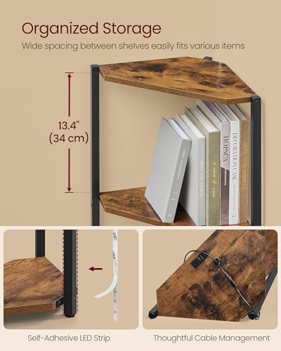 VASAGLE Corner Shelf with LED Lights, 5-Tier Freestanding Bookshelf - Image 2