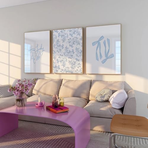 Baccone Blue Bow Wall Art Floral Canvas Wall Decor Coquette Flower Wall Art - Image 4