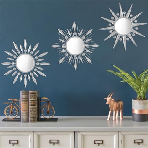 Silver Mirrors Wall Decor, Metal Sunburst Mirror Wall Art Decor Mirror - Image 3
