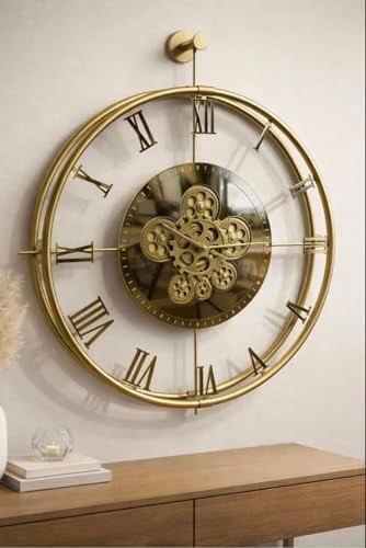 Large Moving Gear Wall Clock – Luxury Metal Ring Roman Numeral Silent - Image 2
