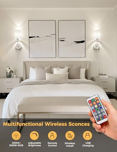 Battery Operated Wall Sconce: Set of 2 Wireless Wall Light 12000mAh - Image 5