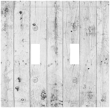 Decorative Switch Plates Rustic White Grey Wood Grain 2 Gang Double Toggle Wall by Lightswitchcovers