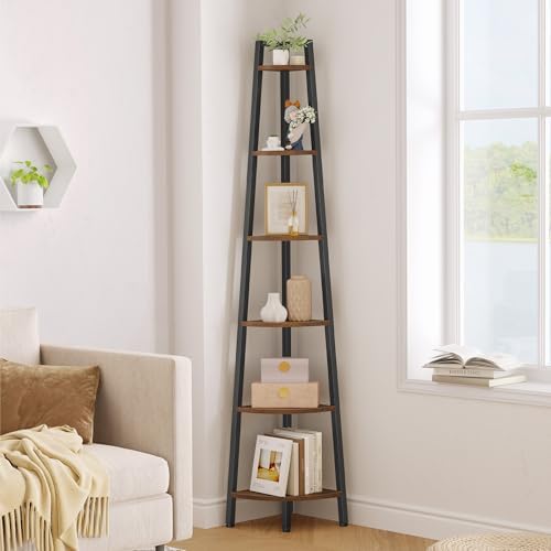 Hoctieon Corner Shelf, 6-Tier Corner Bookshelf, Rustic Ladder Shelf, Industrial by Hoctieon