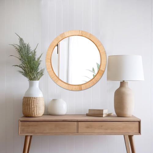 FUIN 20" Boho Round Rattan Mirror – Handwoven Wicker Wall Mirror - Image 7