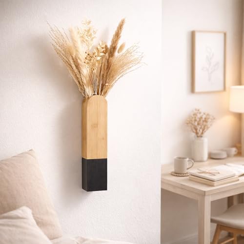 Modern Wall Vase, Natural and Black Two-Tone Finish, 11.8x2.6x1.6 Inches - Image 5