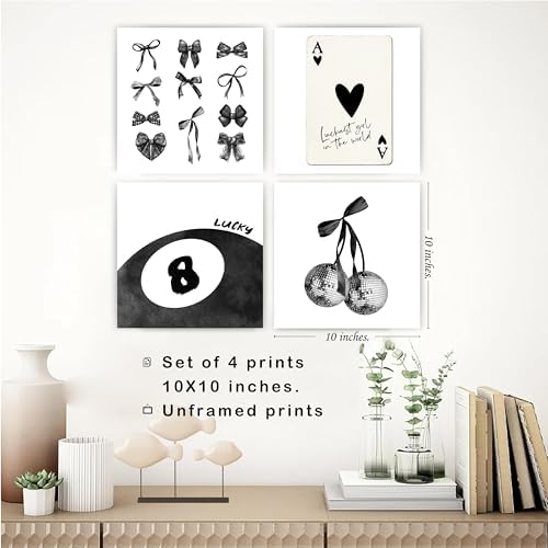 okaxscm Black Coquette Trendy Preppy Wall Art Prints Set of 4, Coquette Room - Image 3