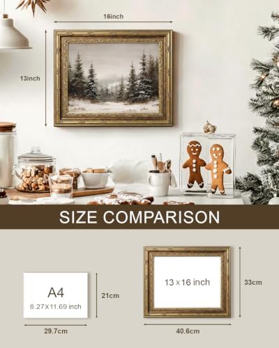 InSimSea Gold Framed Snowy Forest Wall Art, Winter Canvas Painting, 13x16 In - Image 7