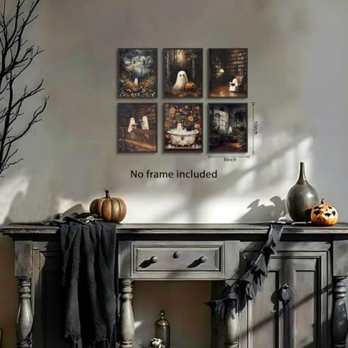 HTTART Vintage Ghost Halloween Poster Set of 6, Dark Academia Cute Ghost Wall - Image 3