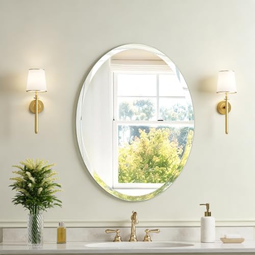 18" x 24" Silver Beveled Edge Frameless Oval Wall Mirror - Image 4