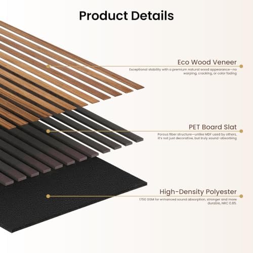 Soundbox 8 Pack Acoustic Wall Panels, 23.6" x 23.6" Walnut Wood Slat Panels - Image 3