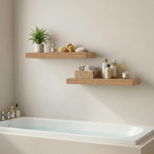 24in Beech Floating Shelves for Wall, Decor Storage - Image 7