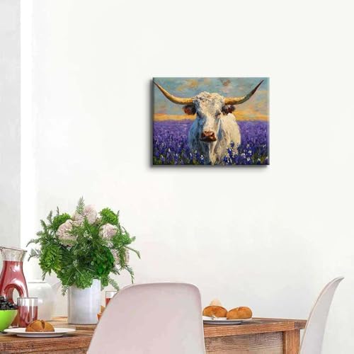 Purple Lavender Wall Art Highland Cow Wall Decor Abstract Nature Texas Longhorn - Image 4
