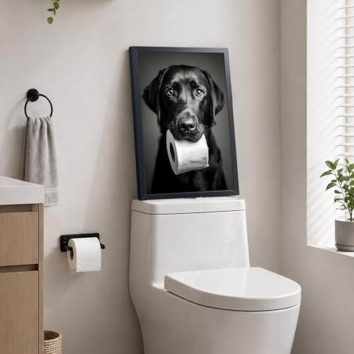 Black and White Bathroom Wall Art, Funny Labrador Dog Canvas Prints Poster - Image 2