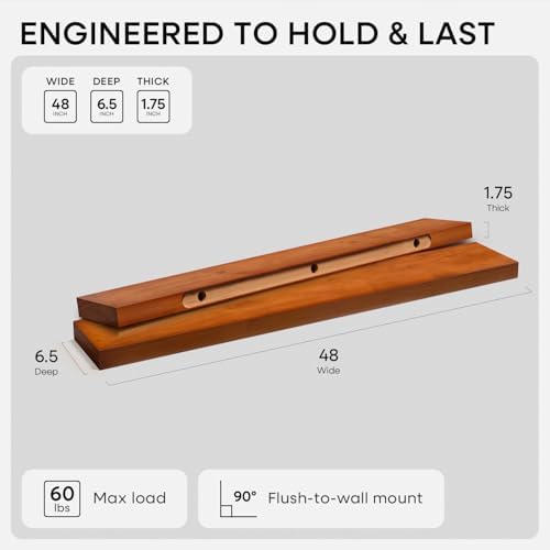 Homeforia 48 Inch Floating Shelves, High-End Solid Pine Wood - Image 2