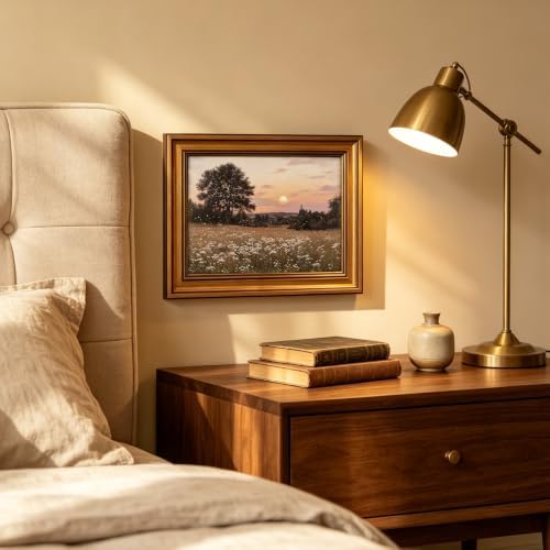 IMNTSD Framed Vintage Landscape Wall Art, Sunset Wildflower Meadow Tree Scenery - Image 6