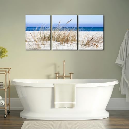 Pacimo Framed Canvas Wall Art 3 Pieces Beach Wild Grass Modern Home Decor - Image 3