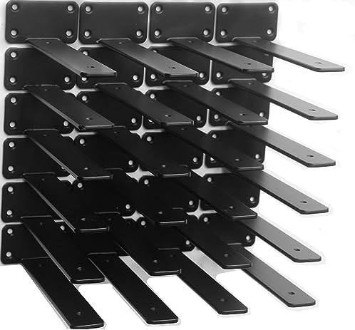 24 Pack - 9 inch Black Hidden L Shelf Bracket Iron Floating Shelf Brackets by MHMYDZ