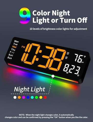 MASHI 16" Easy-Read Large Digital Wall Clock, 9-Color Night Light - Image 3