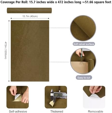 15.7"x472" Self Adhesive Brown Velvet Fabric Roll Peel and Stick Felt Drawer - Image 7