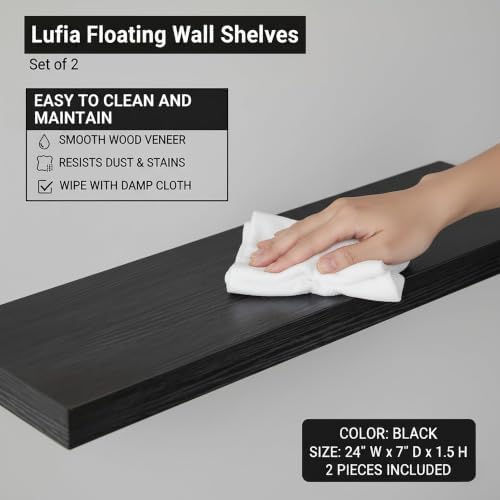 Lufia Set of 2 Black MDF Floating Wall Shelves - Image 6