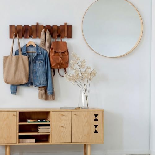 Youyole 8 Hooks Wood Coat Rack Wall Mount Piano Hideaway Coat Hooks - Image 5