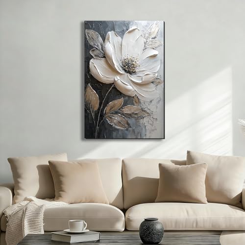 ZERILYN Ship Next Day Neutral Floral Wall Art Canvas Prints White Flower Canvas - Image 2