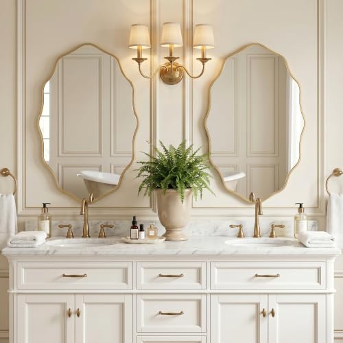 PERFNIQUE Gold Scalloped Mirror, Hanging Leaning - Image 3