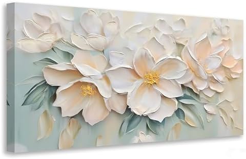 Anolyfi Large White Floral Canvas Wall Art by Anolyfi