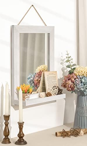 Emfogo Wall Mirror with Shelf, 20 x 16 inch Farmhouse Decor Wall Mirror Hanging - Image 2