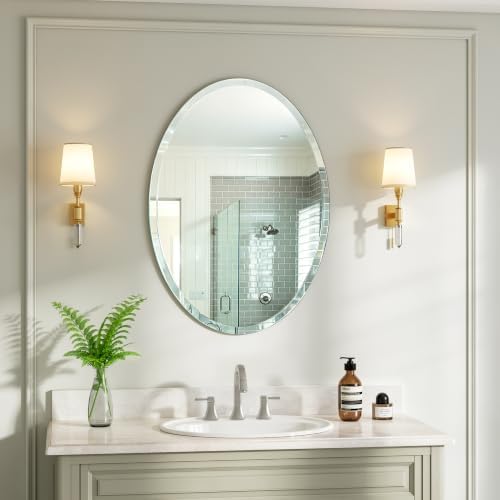 28" x 20" Silver Beveled Edge Frameless Oval Wall Mirror - Image 5
