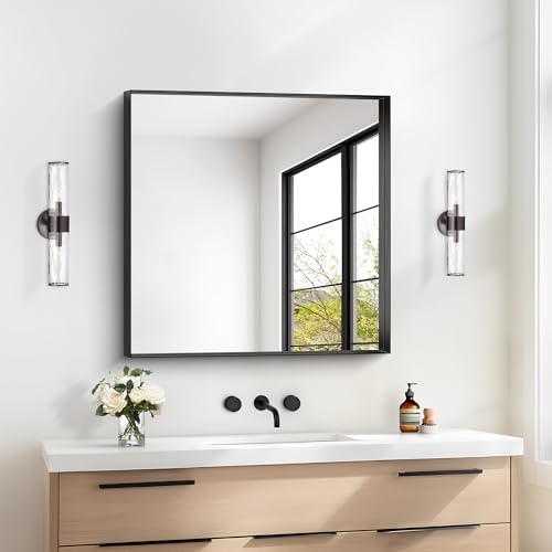 Black Bathroom Mirror, 30x30 Inch Rectangular Framed Mirror, Large Wall Mounted - Image 2