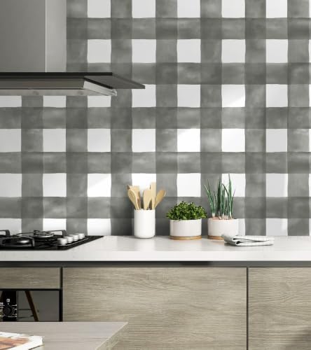Grey Wallpaper Peel and Stick Plaid Modern Wall Paper Checkered Gingham Contact by Micpolo