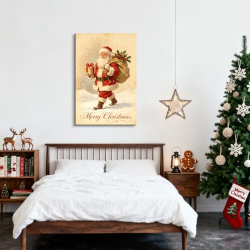 AVANT GARDE CANVAS Christmas Canvas Wall Art, Vintage Santa Holding Gift Box - Image 4