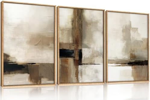 Abstract Neutral Vintage Earth Tone Framed Canvas Wall Art Set-24"x36"x3 - Image 5