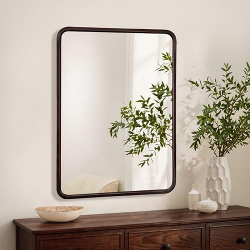 Bathroom Mirror for Wall, Wood Rectangle 30 x 40 inch Dark Walnut Mirrors by Culer