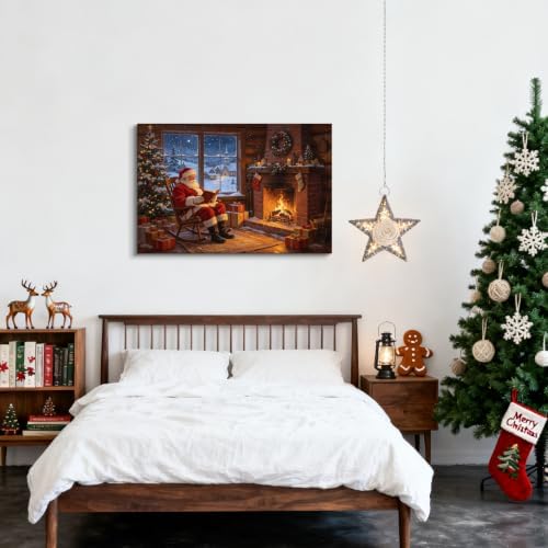 AVANT GARDE CANVAS Christmas Canvas Wall Art, Santa Claus Reading by Fireplace - Image 4