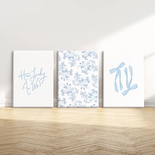 Blue Bow Wall Art Floral Canvas Wall Decor Coquette Flower Wall Art Trendy - Image 7