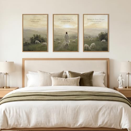 BINCUE Framed Christian Wall Art Jesus Lamb Wall Decor Christian Landscape - Image 5