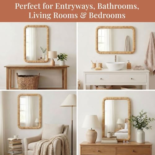 Barnyard Designs Rattan Wall Mirror Natural Honey - Image 2
